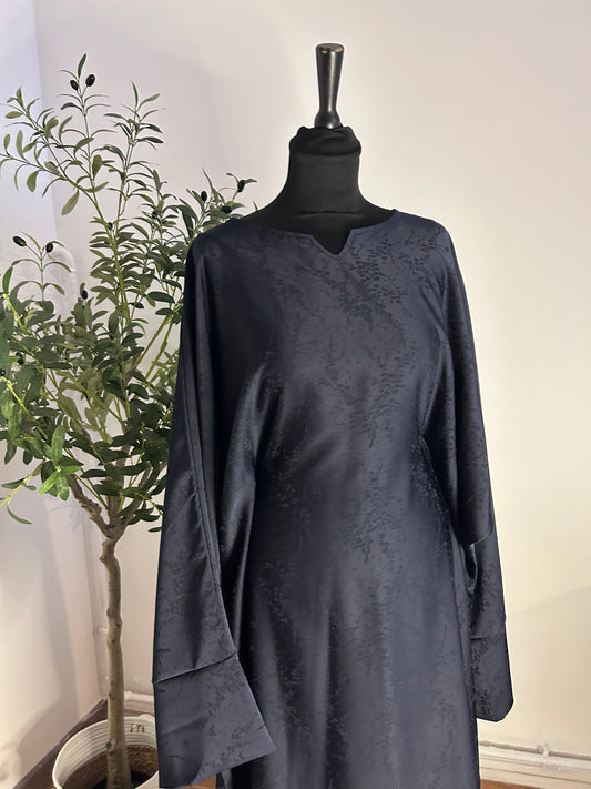 Robe satin jacquart - Flora bleu nuit